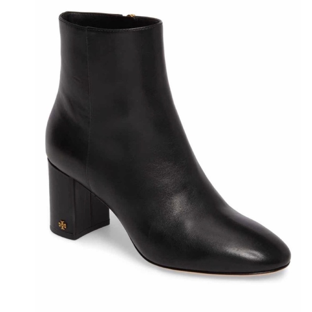 Tory Burch Brooke Perfect Black Calf Leather Ankle Booties Minimalist Size 9